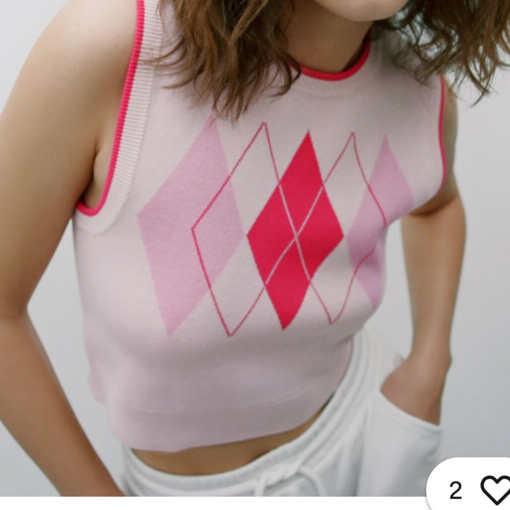 Zara Knit Cropped Pink Sweater Vest - Picture 4 of 7